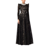 black mesh diamond embroidered maxi dress