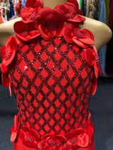 phoenix 3d flower sequin halter bandage maxi dress in red