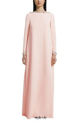 blush pink long sleeve kaftan-style maxi dress