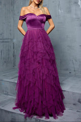 yedda spliced ruffle tulle strapless maxi dress - purple