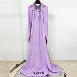 lavender nail bead halterneck open back shawl long dress