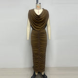 gloria Stretch pleated mesh maxi dress - brown