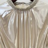 nail beaded slip sleeve pleated long dress