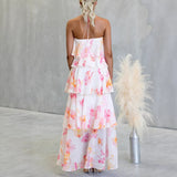 Floral Ruffle Halter Neck Midi Dress - pink
