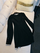 tina Cinched Waist Square Neck Long Sleeve Velvet Mini Dress in black
