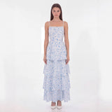 eileen floral print layer strappy maxi dress - blue