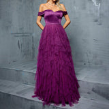 yedda spliced ruffle tulle strapless maxi dress - purple