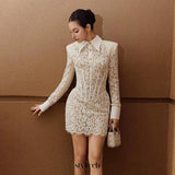 aaliyah long sleeve Embroidered Lace bodycon Mini Dress in white