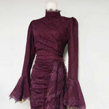 victoria Long lantern sleevelace-trim maxi dress - burgundy