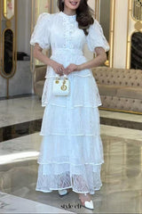 elvira appliqué Lace layer maxi dress in white