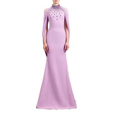 lavender nail bead halterneck open back shawl long dress