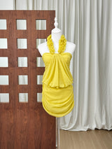 simona Floral chain halter pleated mini dress - yellow