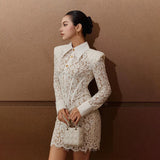 aaliyah long sleeve Embroidered Lace bodycon Mini Dress in white