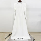 white diamond nail beads floor-length dress