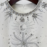 white diamond nail beads floor-length dress