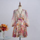 xanthe V-Neck Floral Billow Sleeve Mini Dress