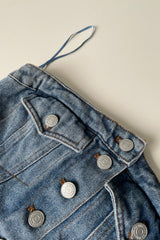 8-button denim tube top in blue
