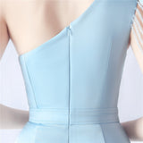 DEBBY BLUE ONE SHOULDER FLOWER CUT OUT SLIT MAXI DRESS