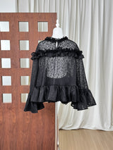 vanessa black Floral Lace Ruffled Top & Shorts Set