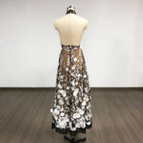 alyssa black Halter Floral Embroidered Midi Dress