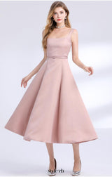 amelia square neck Satin Slip midi Dress - pink