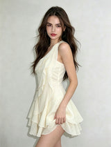 evelyn One-shoulder layered ruffle mini dress - apricot