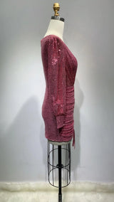 zenobia Ruched cut out Sequin Mini Dress in pink