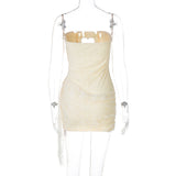 meroy Strapless Lace Mini Dress in Baby Pink