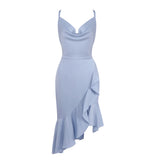 sheila Asymmetrical ruffle trim mini dress - blue