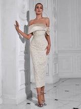 polly Contour Off-Shoulder Jacquard Floral Maxi Dress - apricot
