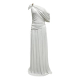eleanore one-shoulder cutout pleated maxi dress - white