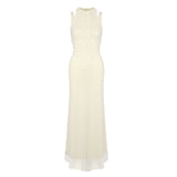Pearl tassel off-shoulder fishtail maxi dress - yellow