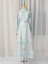 olga floral print  lantern sleeve layer Sheer maxi dress