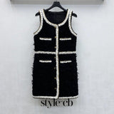 Wool Tweed sleeveless Short Dress in black