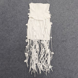 hilary white flower tassel strapless mini dress