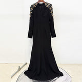 nail bead set diamond front slit small trailing long dress