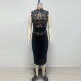 eudora Black sheer lace knit bandage mini dress