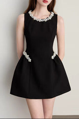 alani pearl embellished sleeveless mini dress - black
