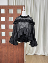 vanessa black Floral Lace Ruffled Top & Shorts Set