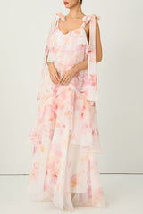 beverly V-neck spaghetti strap chiffon maxi dress - pink