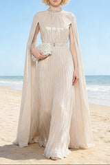 nail beaded slip sleeve pleated long dress