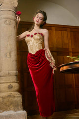 claire Wild Rose Corset maxi Dress - gold / red