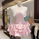 Nalaya Bow Stripe Puffy Mini Dress - Pink