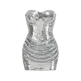 Sequin fishbone ruched bodycon mini dress - silver