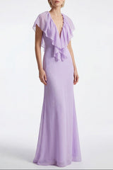 simona Deep V-neck lace backless maxi dress in purple