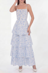 eileen floral print layer strappy maxi dress - blue