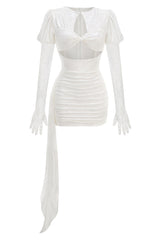 Dariel Floral Jacquard Cutout Draped Mini Dress - White