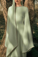 yellow scarf nail bead flared sleeve maxi dress