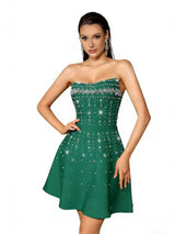 Erin Rhinestone Strapless Mini Dress - Green