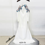 white off-shoulder collars nails beads diamond maxi dress